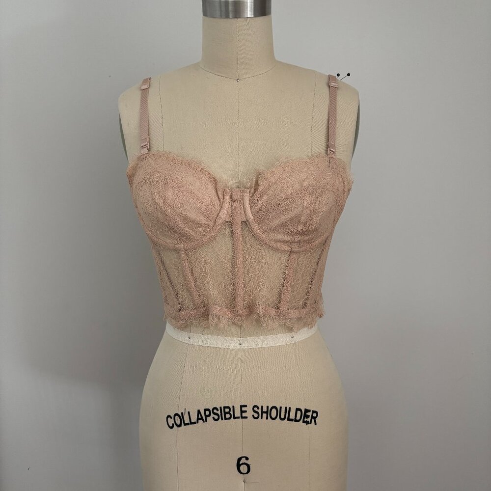 Windsor Women's Lace Appeal Scalloped Lace Bustier Natural Beige Coquette Small